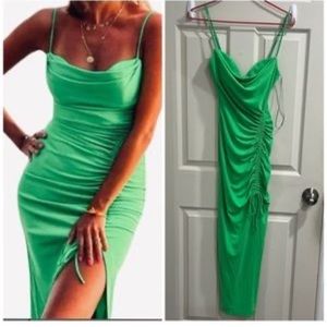 NWT Zara green midi draped dress S